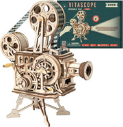 Vitascope 3D Wooden Puzzle, Vintage Film Projector Model Kit DIY Hand Crank, 183Pcs Wood Model Building Kits for Adults Teens, Ideal Christmas Birthday Gift for Hobbyists