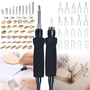 939D-II Pyrography Pen Wood Burning Kit Station 2-in-1 Solid-Point 200~480°C (with Temp Display)/Wire-Nib 250~750°C with 20 Nibs, Solid Points, 1 Stable Pen Holder, 2 Scrap Wood (Green)