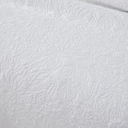 White Botanical Cotton Quilt Set King Floral Stitched Quilts 3PC