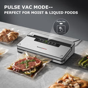 Vacuum Sealer Machine,80 kPa Powerful Suction,Silver Multi-Functional Food Vacuum Sealer With Removable Drip Tray,Built-in Cutter & Bag Storage,1 Roll & 5 Vacuum Bags