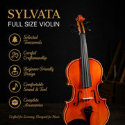 4/4 Full Size Violin Starter Kit,Fiddle Set for Adults Beginners Students with Gradient Finish,Handcrafted Solid Wood Full Size Violin set with Tuner, Case, Fingerboard Stickers, Shoulder Rest