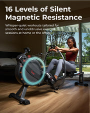 16-Level Magnetic Rowing Machine with Extended Slide Rail, LCD Monitor, Wide Seat, Charcoal, 250 lb Capacity