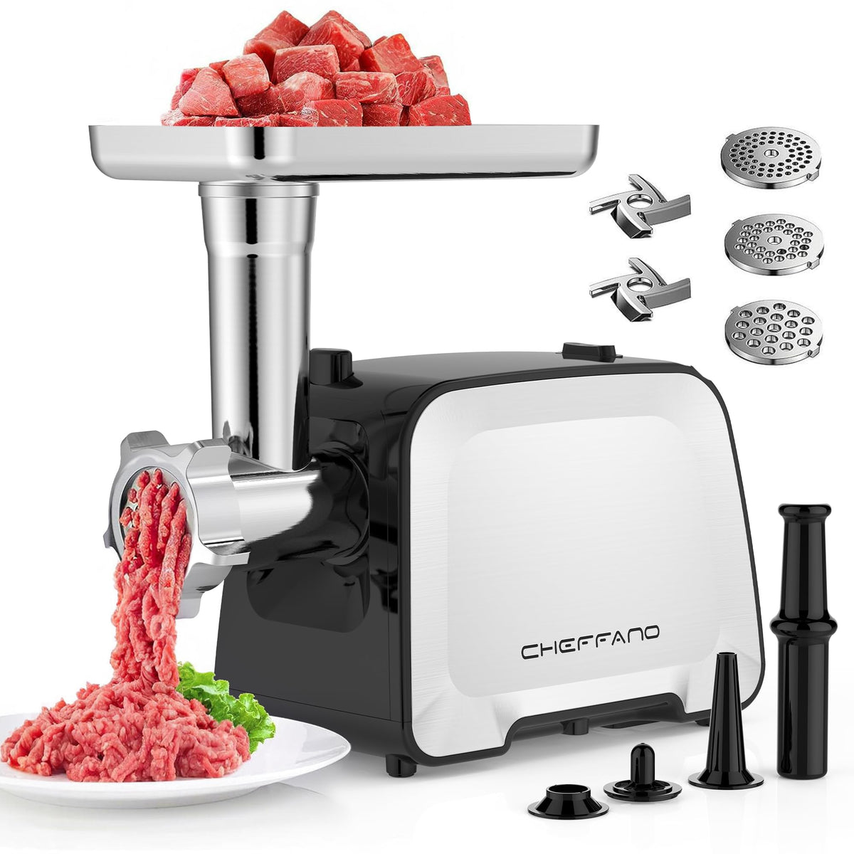 Electric Meat Grinder, Stainless Steel Sausage Stuffer Maker With 2 Blades, 3 Plates, Sausage Tube & Kubbe Kit, [2000W Max] Heavy Duty for Home Use