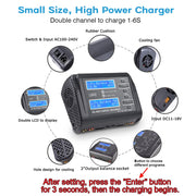 LiPo Battery Charger Dual 10A RC Fast Balance Battery Charger Discharger RC Car Drone Chargers for 1S-6S LiPo Li-ion Life LiHV 1S-15S NiCd NiMH 2-20V PB Smart Batteries