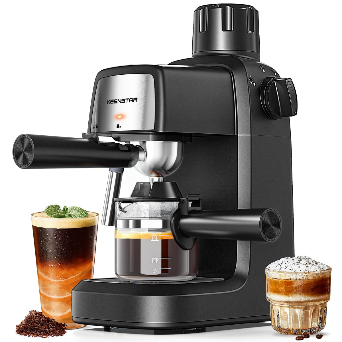 3.5Bar Espresso Machine 800W, Compact 4-Cup Espresso Maker Preheat Fast Heating, Milk Frother Steam Wand, Espresso and Cappuccino Machine for Cappuccino or Latte Black