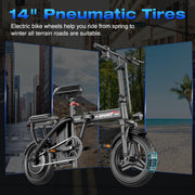 Electric Bike for Adults Teens, 800W/1200W Peak Folding E Bike | 22/25MPH & 30/45 Miles Range, 14" Commuting Ebike with 3-Speed Modes, Portable Electric Mini Bike
