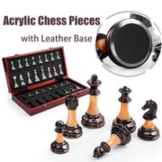 Chess Set Large 16''/42cm Folding Wooden Board with Deluxe Weighted Acrylic Chess Pieces - 3.5" King with Storage Slots for Adults House Warming Retirement Gift