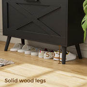 Farmhouse Shoe Storage Cabinet with Flip Drawers & Barn Door Design Slim Narrow Shoe Rack Cabinet with Adjustable Shelves & Hidden Storage for Entryway, Foyer, Hallway, Living Room, Black