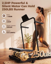 3 in 1 Under Desk Treadmill with Handrails and Incline, Portable Folding Walking Pad for Home Office, 2.5 HP Quiet Mini Treadmill with LED Display & Remote, 300 Lbs Capacity, Black