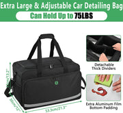 Extra Large Car Detailing Bag, Cleaning Caddy with Lid and Handle for Auto Detailing Supplies, Car Cleaning Storage Trunk Organizer for Polisher and Vehicle Wash Tools, Black