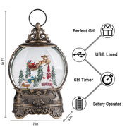Christmas Village Snow Globe Lighted Flying Santa Scene, Musical Snow Water Lantern Swirling Glittering Home Decoration and Gift, Battery Operated or USB Powered