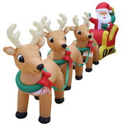 12 FT Long Lighted Christmas Inflatable Santa on Sleigh with 3 Reindeers Lighted Inflatable, Holiday Yard Decoration, Weather-Resistant Blow-Up