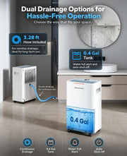 1500 Sq.Ft Dehumidifier for Basement, 21 Pints, Compressor, Quiet Real compressor, auto-defrost, 40dB quiet mode, dual drainage w/ hose, child lock, energy efficient for basement & bedroom