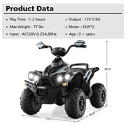 Kids ATV, 12V 4 Wheeler Ride on Toy, Dark Black