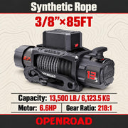 13500 lb Recovery Winch with Synthetic Rope and 2 Wireless Remotes - IP68 Waterproof 12V Electric Winch for, SUV, Truck & Trailer - Panther Series 3S