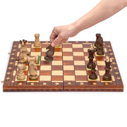 Ambassador Wooden Chess Set, 21.7 in hornbeam and sycamore chess set, handcrafted in Poland, pyrography board 21.7 x 21 x 1.18 in, weighs 5.6 lbs