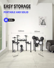 DED-200 Electric Drum Sets with Quiet Mesh Drum Pads, 2 Cymbals w/Choke, 31 Kits and 450+ Sounds, Throne, Headphones, Sticks, USB MIDI, Melodics Lessons (5 Pads, 3 Cymbals)