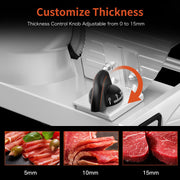 Meat Slicer Machine for Home, 200W Food Slicer with Two 7.5" Blades 200W DC Motor, 2 Removable 7.5" Stainless Steel Blades, Stainless Steel Tray, Child Lock, 0-15 mm Adjustable Thickness