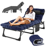 Folding Camping Cot for Adults, Adjustable Camping Bed with Pad 5-position reclining backrest, removable padded mat and 500 lb steel frame for camping, patio, poolside and guest use