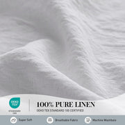 100% Linen Duvet Cover Set, 3 PCS Natural French Flax White Ruffle Duvet Cover King Size, Breathable Comfy Linen Bedding Comforter Cover with 2 Pillowcases (White, 104"X92")