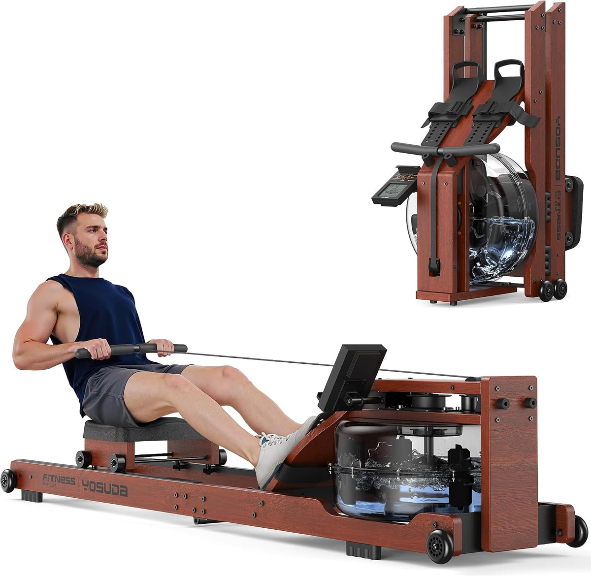 8-Level Foldable Magnetic Rowing Machine, LCD Monitor, Wide Seat, Black, 300 lb Capacity 289