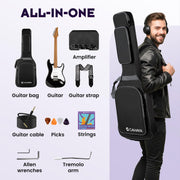 Electric Guitar Kit Beginner - 39in Guitar Set Adults with Roasted Maple Neck HSS Pickup Solid Okoume Body Electric Guitar with Gig Bag Amplifier Strap Strings Cable Picks Black