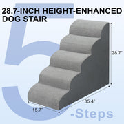 Dog Stairs for high Beds 28.7” H, 5 Step Pet Ramp for Large Dogs High-density foam ramp fits small to large dogs get on couch or sofa, non-slip bottom, grey