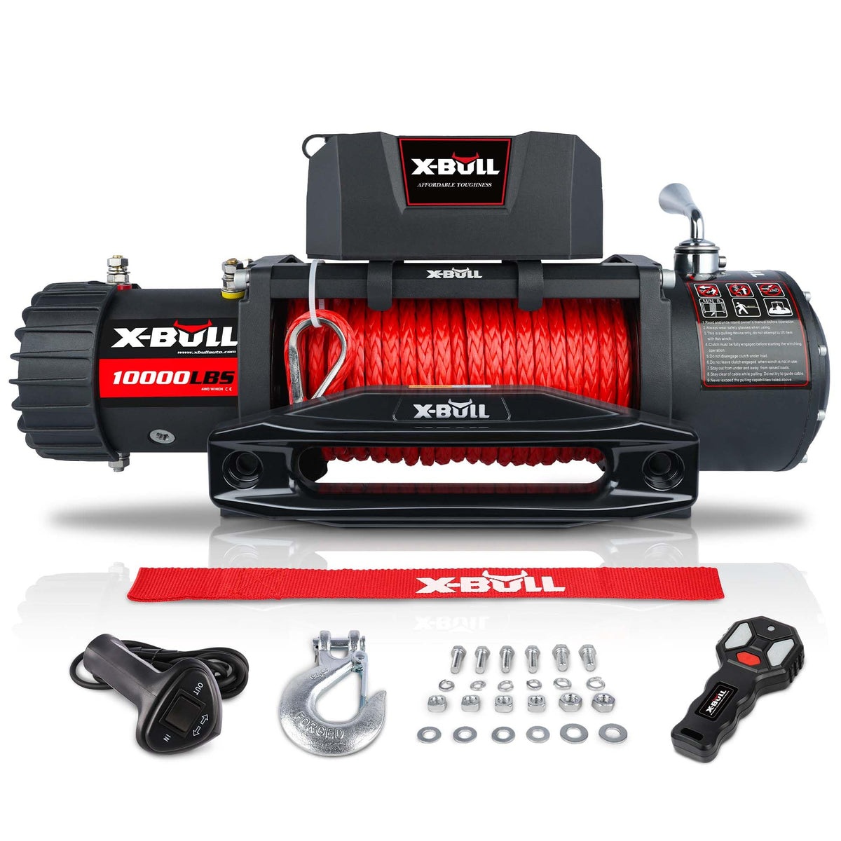 Winch 10000 lb. Load Capacity Electric Winch Kit 12V Synthetic Rope,Waterproof Electric Winch with Hawse Fairlead, with Wireless Handheld Remote and Corded Control Recovery