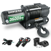 3500lbs ATV/UTV Winch with Synthetic Rope, Electric Boat Trailer Winch 12V, Waterproof Winch with 2 Wireless Remotes &Wired Switch,with Mounting Plate,Pulley,Rope Damper,Aluminium Fairlead