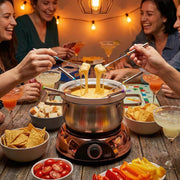 Electric Fondue Pot Set for Cheese, Chocolate, Broth & Hot Pot 2.6QT, Adjustable Temperature Control, Removable Stainless Steel & Ceramic Bowls, 8 Color-Coded Forks