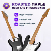 Electric Guitar Kit Beginner - 39in Guitar Set Adults with Roasted Maple Neck HSS Pickup Solid Okoume Body Electric Guitar with Gig Bag Amplifier Strap Strings Cable Picks Black