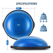 25in. Balance Ball | 660lb Inflatable Half Exercise Ball Wobble Board Balance Trainer w Nonslip Base | Half Yoga Ball Strength Training Equipment w 2 Bands, Pump, Extra Ball Included