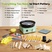 Mini Pottery Wheel for Kids, Beginners, Adults, All-in-one Kit 6" Clay Wheel, Adjustable Speed, Two-Way Rotation, Removable Splash Tray, 18PCS Tools, Birthday Gift for Teens Girls Boys