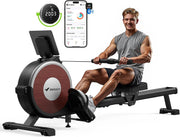 16-Level Dual-Rail Magnetic Rowing Machine, LCD Monitor, Wide Seat, Black, 350 lb Capacity