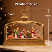 Premium Nativity Christmas Lantern, 11.5" Lighted Snow Globe with Mary Joseph Baby Jesus Scene, Musical Water Lantern with 8 Songs, 6H Timer, USB & Battery Powered, Religious Holiday Decor Gift