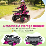 JOY 24V Kids ATV, Electric Ride On Quad, LED Headlights, Music, 5Mph Max Speed, Big Tires, Toddler 4 Wheeler, Ride On Toy Car with Front & Rear Storage, Gift for Boys Girls (Pink)