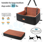 Dog Car Seat for Medium Large Dogs Under 55 lbs, Washable Pet Booster Seat Dog Car Bed for 2 Small Dogs with Thick Cushion, Detachable Pet Car Seat for Backseat with 2 Safety Leashes and Pockets