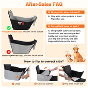 Elevated Dog Car Seat for Small and Medium Dogs Up to 35 lb 4" High-Density Foam Dog Car Bed, 2 Storage Pockets,3 Safety belts,Fully Removable and Washable for Easy Care,Black+Gray