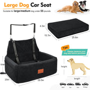 Dog Car Seat for Large Medium Size Dogs, Pet Car Seat Under 55 lbs Thick Cushion, Detachable Washable Dog Booster Seat for 2 Small Dogs, Travel Dog Car Bed with Storage Pockets, 2 Safety Belts