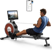 16-Level Dual-Rail Magnetic Rowing Machine, LCD Monitor, Wide Seat, Charcoal, 250 lb Capacity
