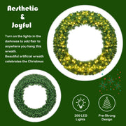48 Inch Large Pre-Lit Christmas Wreath, Battery Operated Winter Wreaths for Front Door with 200 LED Lights and Timer, Lighted Artificial Hanging Xmas Wreath for Windows Wall Mantel Home Decor