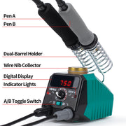 939D-VI Dual Pen Wood Burning Kit with Digital Display with 20 Wire Nibs, Detachable Wood Burning Pen, 2 Wood Pieces, Tweezers Used as Wood Burning Tool
