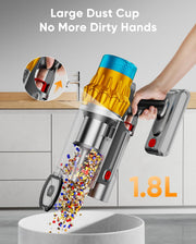 Cordless Vacuum Cleaner, 650W/60KPA/70 Mins Vacuum Cleaners for Home,Self-Standing Wireless Vacuum, Anti-Tangle Brush, Smart Display,1.8L Cup Cordless Stick Vacuum Cleaner for Pet Hair/Carpets (Gold)