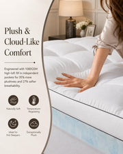 Queen Mattress Topper 4 Inch, Cooling Memory Foam Mattress Topper Queen Size with 2" Gel Foam & 2" Soft Pillow Top, Bamboo Viscose Cover, 21" Deep Pocket Mattress Pad (Queen)