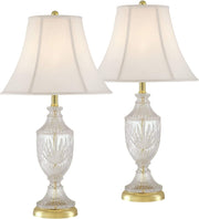 26 1/2" Tall Table Lamps Set of 2 Gold Brass Cut Clear Glass Urn