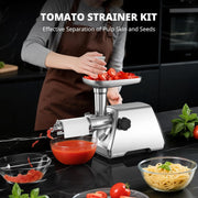 Electric Meat Grinder & Tomato Sauce Press Maker with Strainer - Heavy Duty Food Mill Machine for Grinding Meat, Making Tomato Sauce, Sausage, Kibbeh for Home Kitchen Use