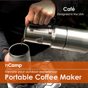 Café, Portable Coffee Maker, Portable Espresso Machine, Compact Camping Coffee Maker, Stainless Steel Travel Coffee Maker with Camping Coffee Cup, Reusable, 12 oz