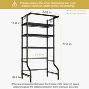 U11 Over Washer and Dryer Shelves, 3 Tiers Laundry Room Storage and Organizer Standing Shelf, Metal Freestanding Clothes Drying Rack, 33.9" W x 19.7" D x 77.6" H, Black