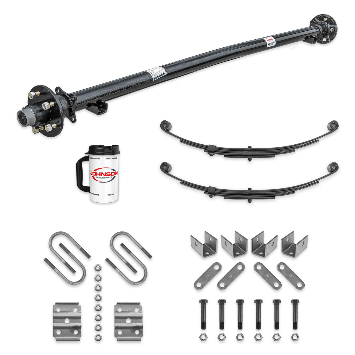 3,500 lb Idler Trailer Axle Kit – Full Suspension Running Gear – 89” Hub Face / 74” Spring Center – 5 on 4.5 Bolt Pattern