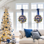 Pre-Lit Christmas Wreath for Front Door with Timer 20 Lights,Lighted Christmas Wreath Silver Blue Xmas Ball for Fireplace Window Outdoor Table Centerpiece Holiday Decoration,Magnolia Winter wreath-20
